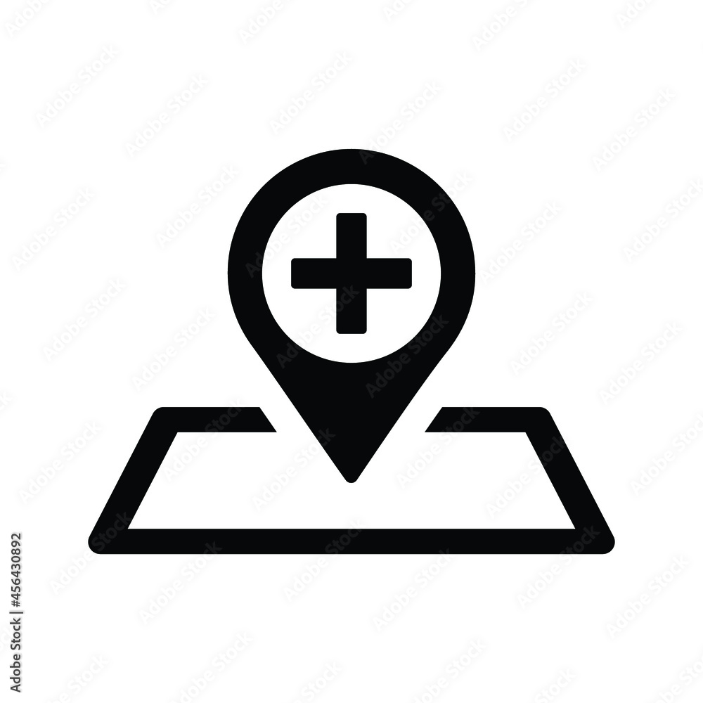 Clinic, location, navigation icon. Black vector graphics. Clinic, location, navigation icon. Black vector graphics.