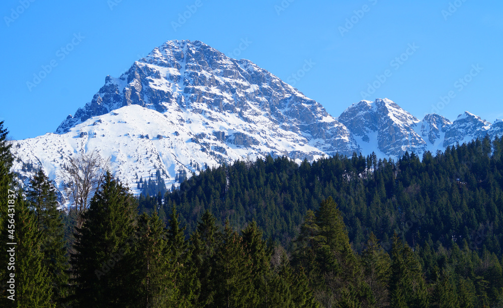 the beautiful snowy Alps in Fuessen, Allgaeu (Bavaria, Germany)