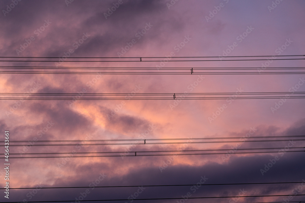 Power lines at sunset