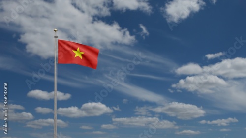 3D, Vietnamese flag waving on wind. Vietnam banner blowing soft silk. © REC Stock Footage