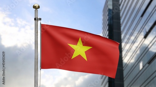 3D, Vietnamese flag waving on wind. Close up Vietnam banner blowing soft silk.