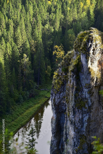 Vertical stone pillar Devil's Finger as part of a geological object Stone Usvinskie Pillars