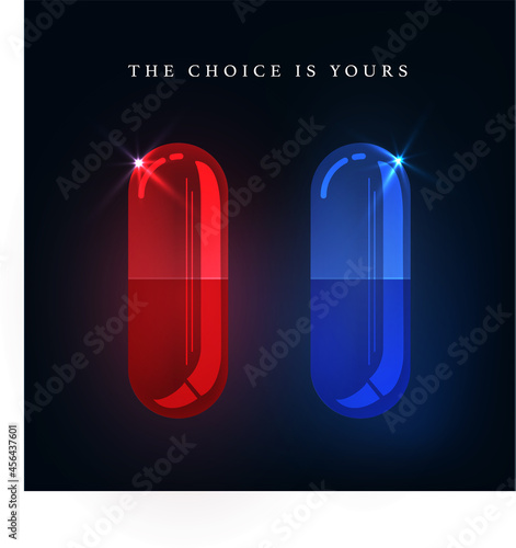 Vector 3d Realistic Red and Blue Medical Pill Icon Set. The choice is yours. Design template of Pills, Capsules for graphics, Mockup. Medical and Healthcare Concept. Top View