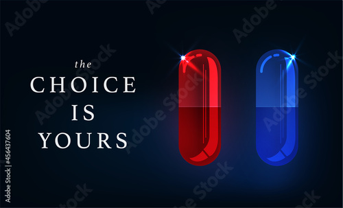 Vector 3d Realistic Red and Blue Medical Pill Icon Set. The choice is yours. Design template of Pills, Capsules for graphics, Mockup. Medical and Healthcare Concept. Top View