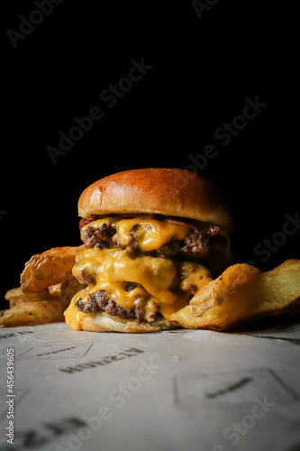 Triple burger with fries Canon 6d Mark2 photo