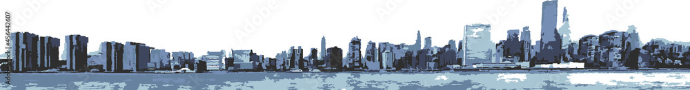 Fototapeta premium New York City skyline silhouette abstract background. Blue grunge cityscape. Vector illustration