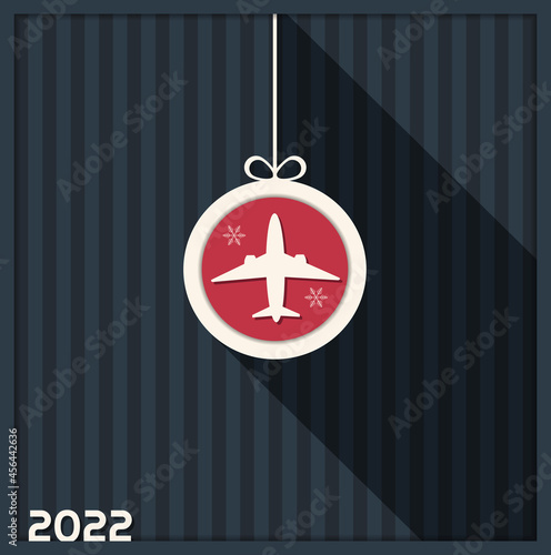 2022 Happy New Year Greeting Card With Christmas Ball And Airplane