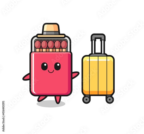 matches box cartoon illustration with luggage on vacation
