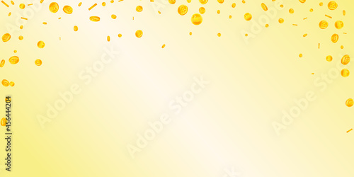 Korean won coins falling. Imaginative scattered WON coins. Korea money. Fabulous jackpot, wealth or success concept. Vector illustration.