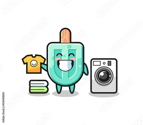 Mascot cartoon of popsicles with washing machine