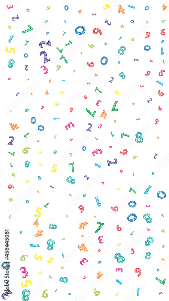 Falling colorful messy numbers. Math study concept with flying digits. Glamorous back to school mathematics banner on white background. Falling numbers vector illustration. Falling colorful messy numbers. Math study concept with flying digits. Glamorous back to school mathematics banner on white background. Falling numbers vector illustration.