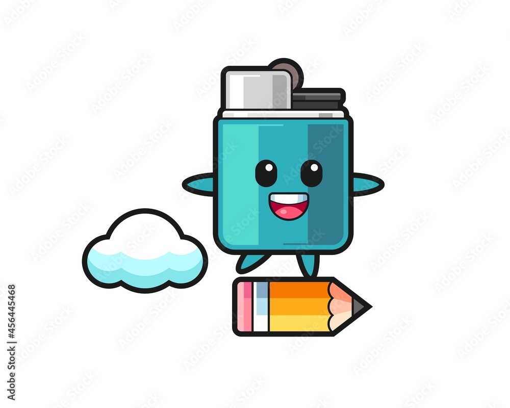 lighter mascot illustration riding on a giant pencil lighter mascot illustration riding on a giant pencil