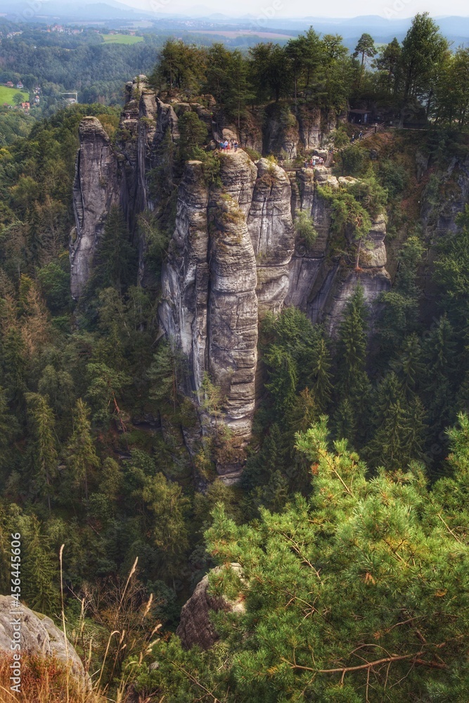 Rocky Landscape with large mountains in Saxony Switzerland near Bastei