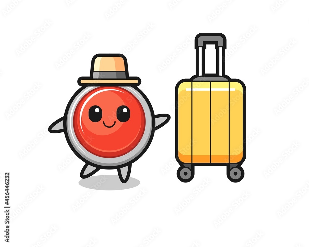 emergency panic button cartoon illustration with luggage on vacation emergency panic button cartoon illustration with luggage on vacation