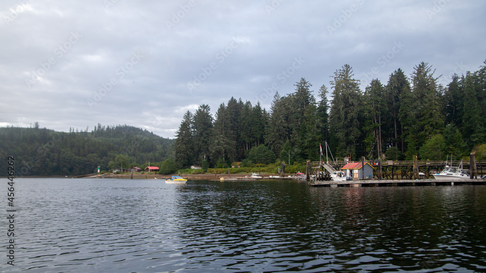 The view coming into Winter Harbour, British-Columbia. Winter Harbour is a small fishing town, popular for commercial boats and fishing lodges with charters.