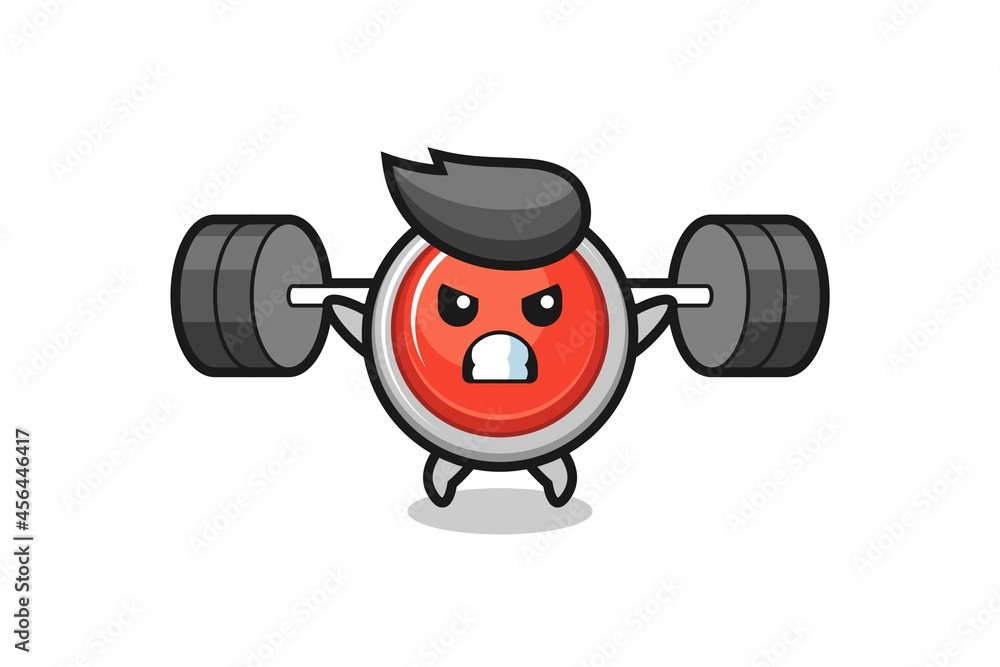 emergency panic button mascot cartoon with a barbell emergency panic button mascot cartoon with a barbell