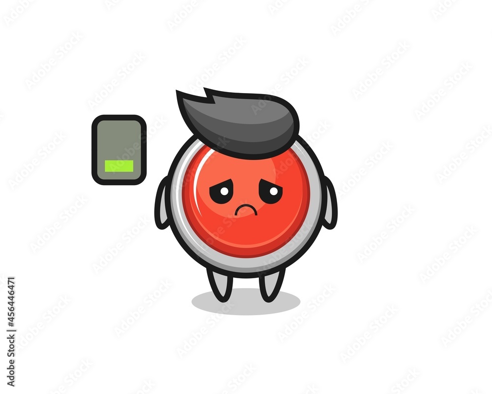 emergency panic button mascot character doing a tired gesture