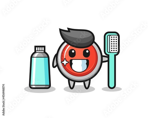 Mascot Illustration of emergency panic button with a toothbrush
