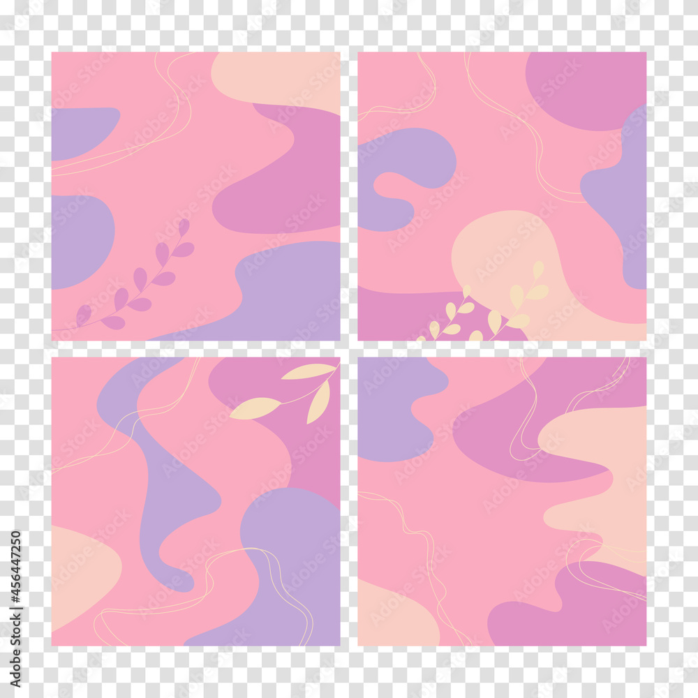 Set of four abstract backgrounds. Hand drawn various shapes and doodle objects. Contemporary modern trendy vector illustrations. Every background is isolated. Pastel colors Set of four abstract backgrounds. Hand drawn various shapes and doodle objects. Contemporary modern trendy vector illustrations. Every background is isolated. Pastel colors