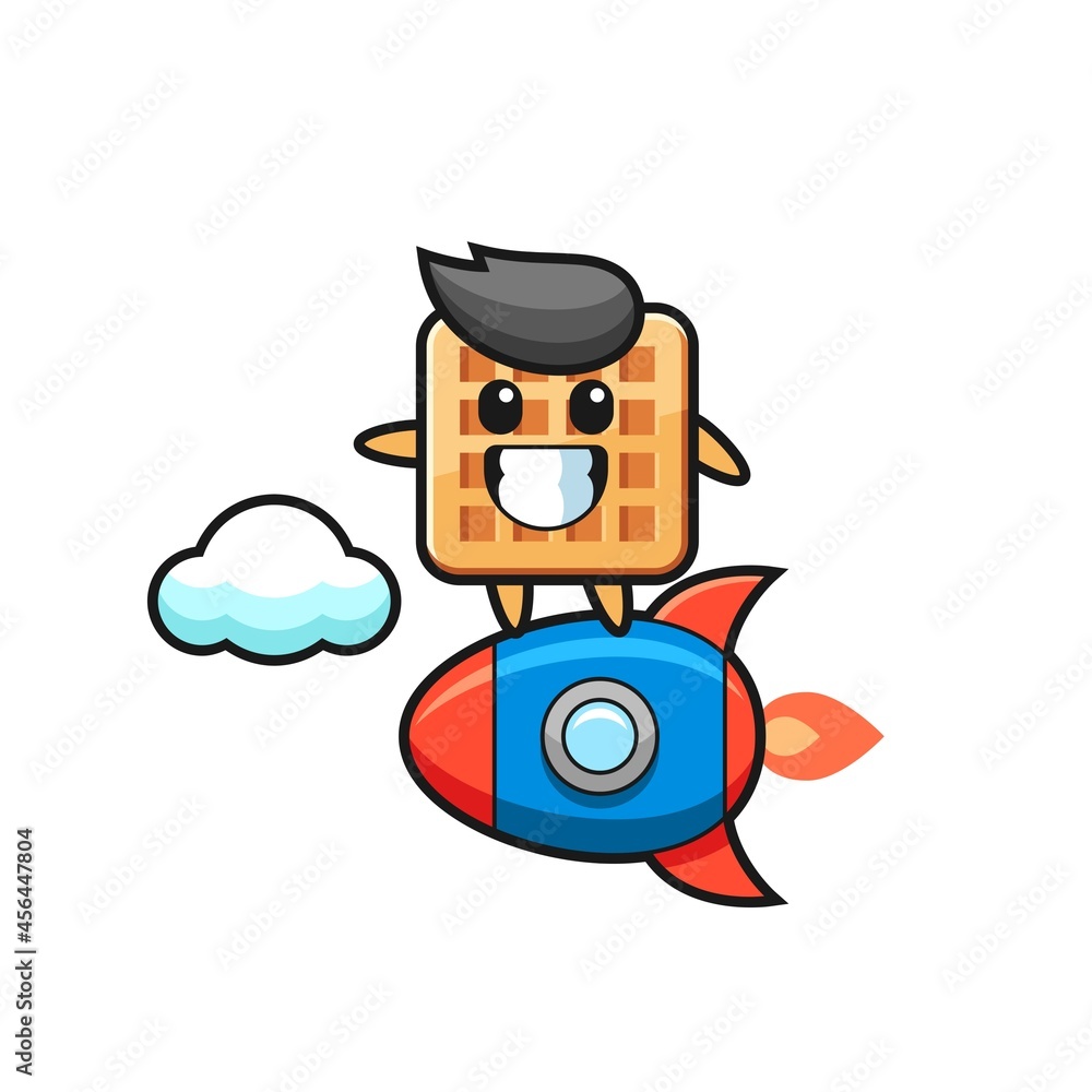 waffle mascot character riding a rocket waffle mascot character riding a rocket