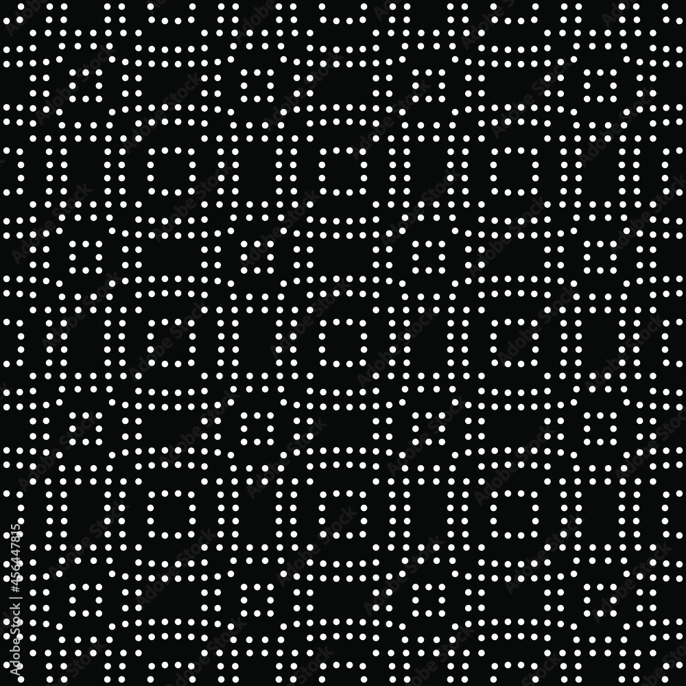 Repeating geometric tiles with dotted rhombus – white dots on black background. Abstract textured geometric seamless pattern. Modern stylish texture background. Vector illustration.