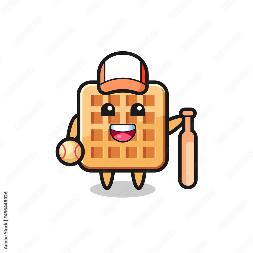 Cartoon character of waffle as a baseball player