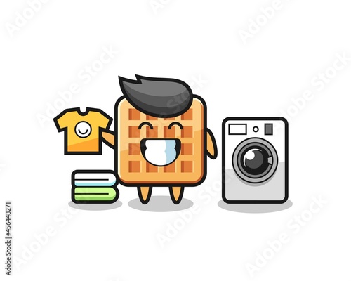 Mascot cartoon of waffle with washing machine