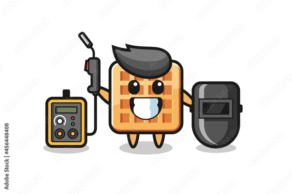 Character mascot of waffle as a welder