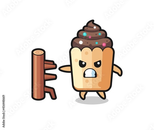cupcake cartoon illustration as a karate fighter