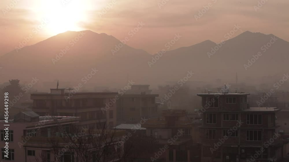 custom made wallpaper toronto digitalAfghanistan scene - sunrise over Kabul city - with buildings - and he sun gleaming over a large mountain top