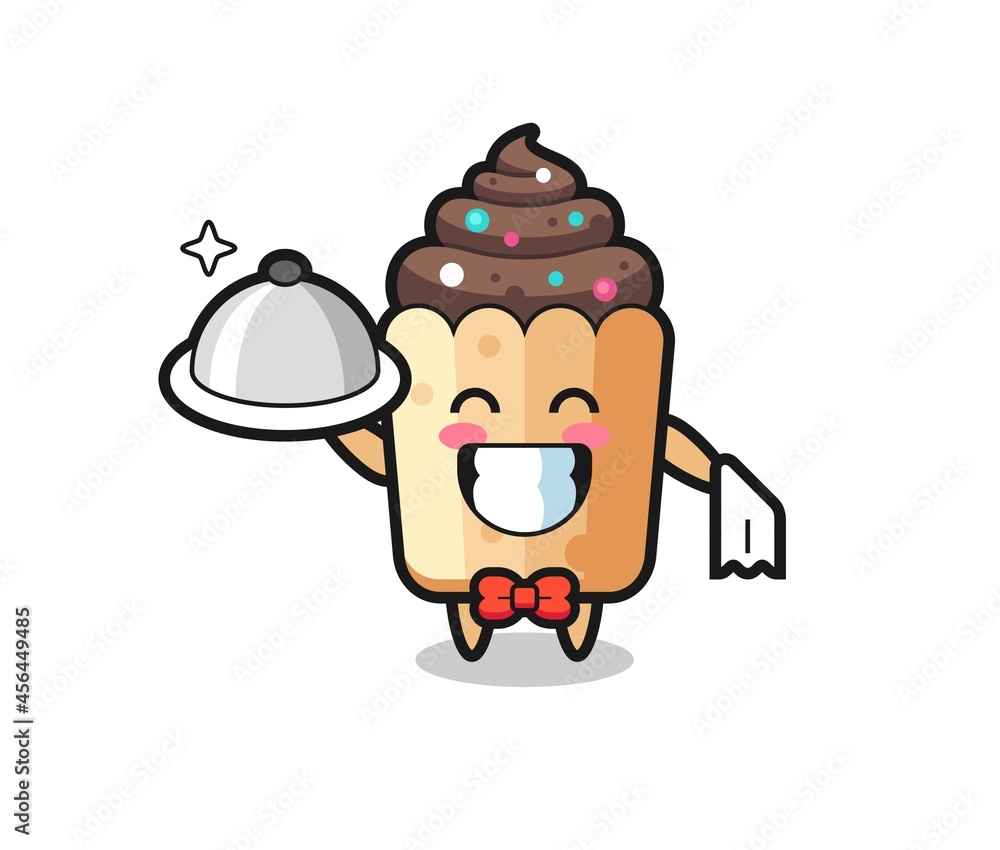 Character mascot of cupcake as a waiters Character mascot of cupcake as a waiters