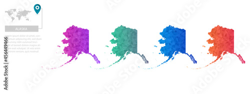 Set of vector polygonal Alaska maps. Bright gradient map of country in low poly style. Multicolored country map in geometric style for your infographics, polygonal design for your ,Vector eps10