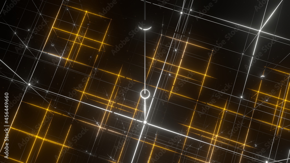 Obraz premium グリッド 面心立方格子構造 立体 ワイヤーフレーム 黄 [別Verあり]