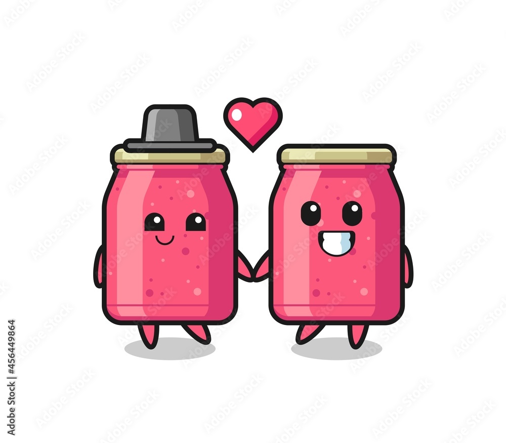 strawberry jam cartoon character couple with fall in love gesture strawberry jam cartoon character couple with fall in love gesture