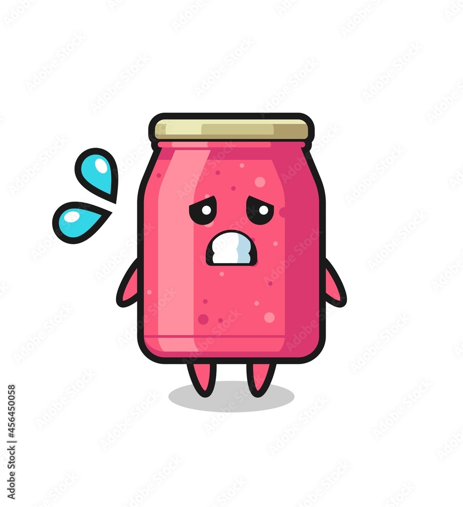 strawberry jam mascot character with afraid gesture strawberry jam mascot character with afraid gesture
