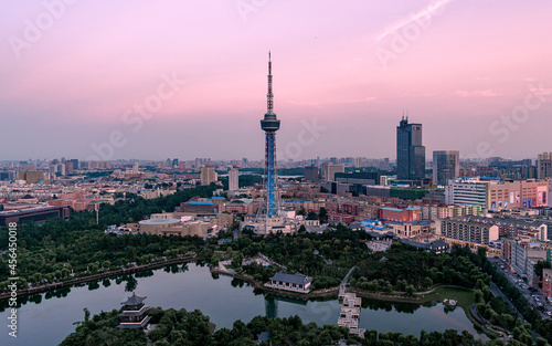 The urban landscape of Changchun, China under the sunset