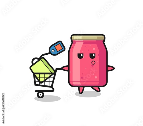 strawberry jam illustration cartoon with a shopping cart