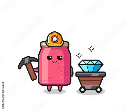 Character Illustration of strawberry jam as a miner