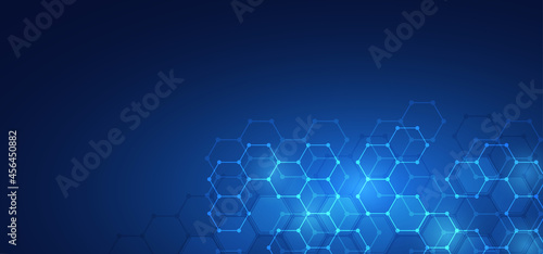 Illustration vector graphic of blue abstract geometric background with hexagons pattern good for concepts and ideas for technology, science, and medicine