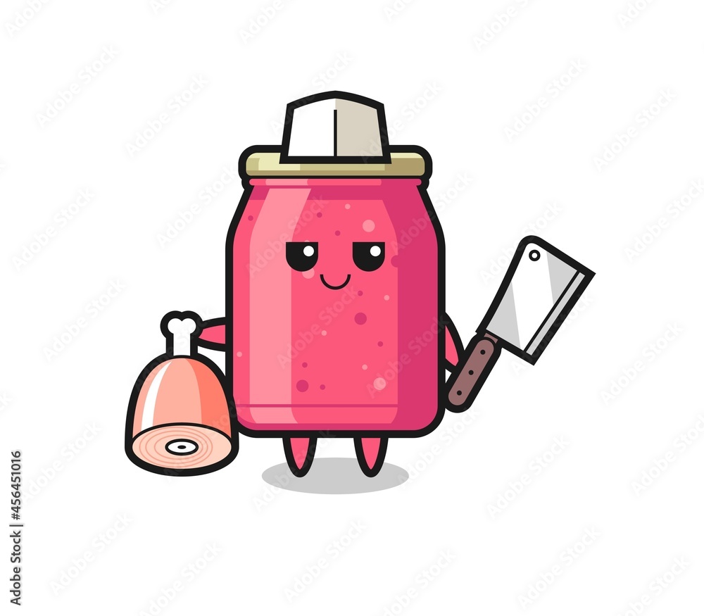 Illustration of strawberry jam character as a butcher Illustration of strawberry jam character as a butcher