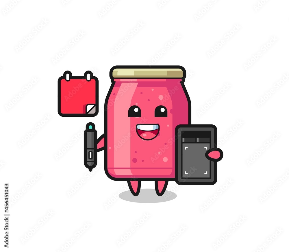 Illustration of strawberry jam mascot as a graphic designer Illustration of strawberry jam mascot as a graphic designer