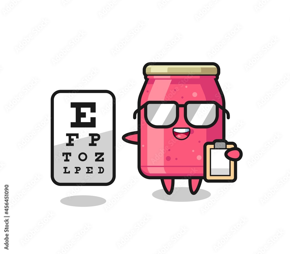 Illustration of strawberry jam mascot as an ophthalmology