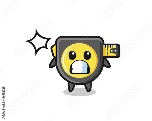 tape measure character cartoon with shocked gesture