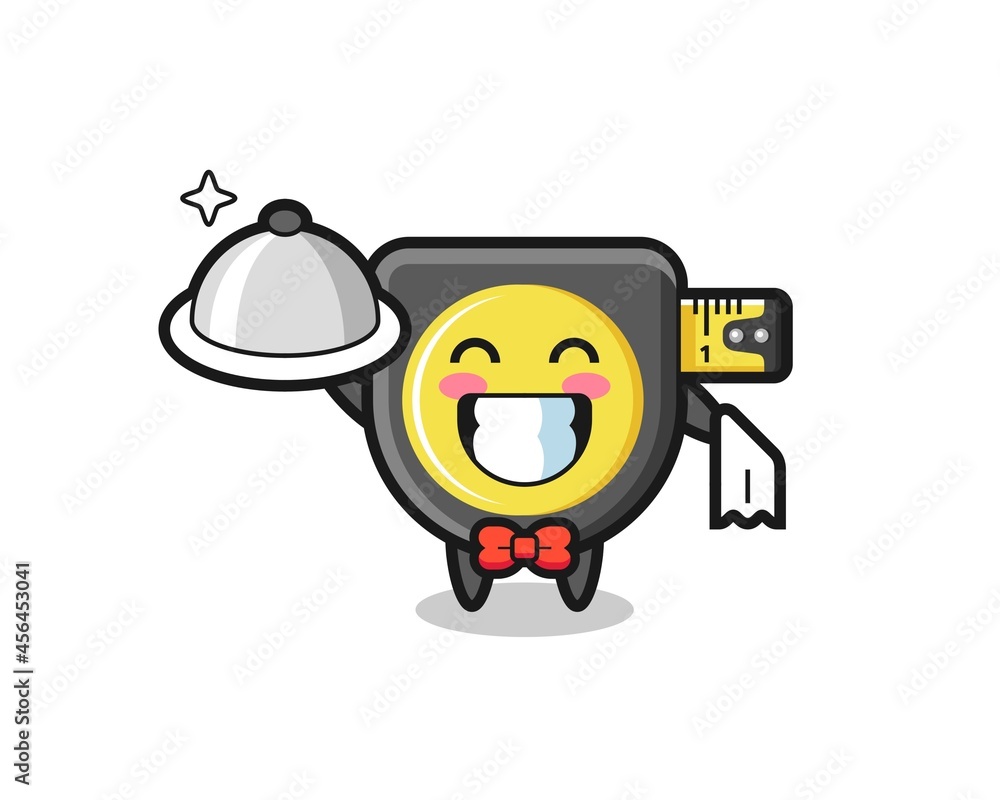Character mascot of tape measure as a waiters Character mascot of tape measure as a waiters