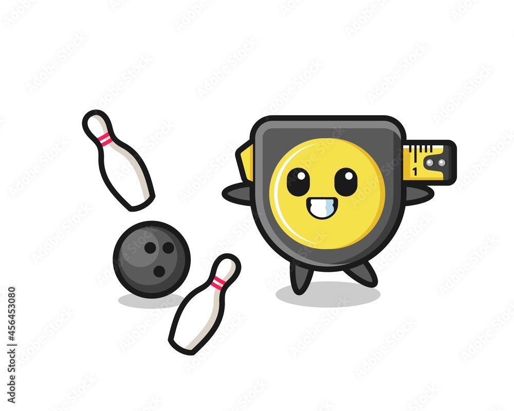 Fototapeta premium Character cartoon of tape measure is playing bowling
