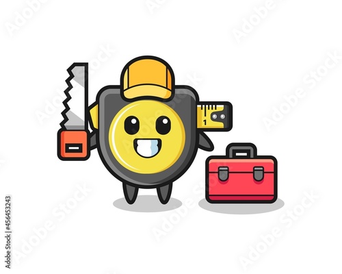Illustration of tape measure character as a woodworker