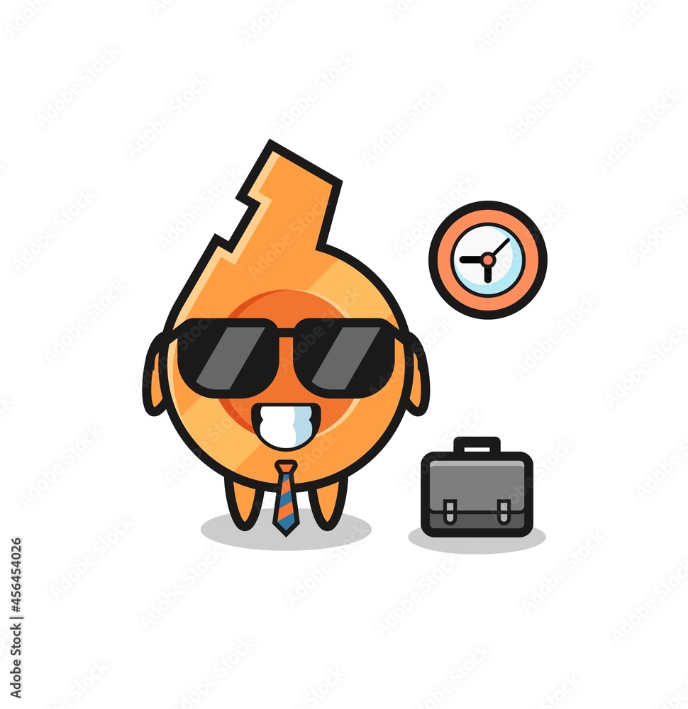 Cartoon mascot of whistle as a businessman