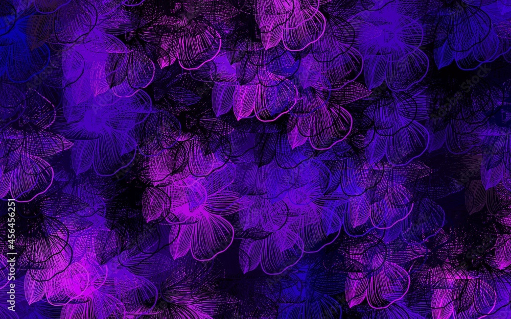 Dark Purple vector doodle pattern with flowers.