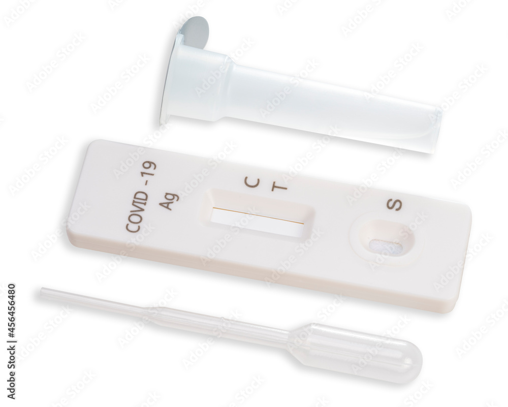 Covid-19 Rapid Antigen test kit isolated on white background, Rapid Antigen test kit on white background With clipping path. Covid-19 Rapid Antigen test kit isolated on white background, Rapid Antigen test kit on white background With clipping path.