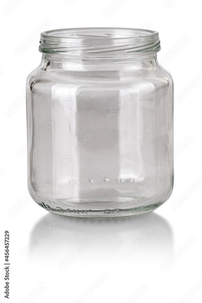 Open empty glass jar isolated on white with clipping path Open empty glass jar isolated on white with clipping path